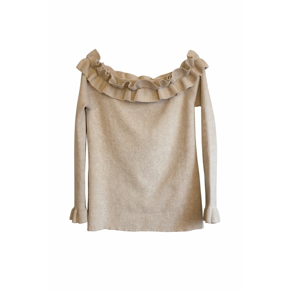 WHBM Cream Gold Metallic Ruffle Sweater Medium NWT Romantic Holiday MSRP $89